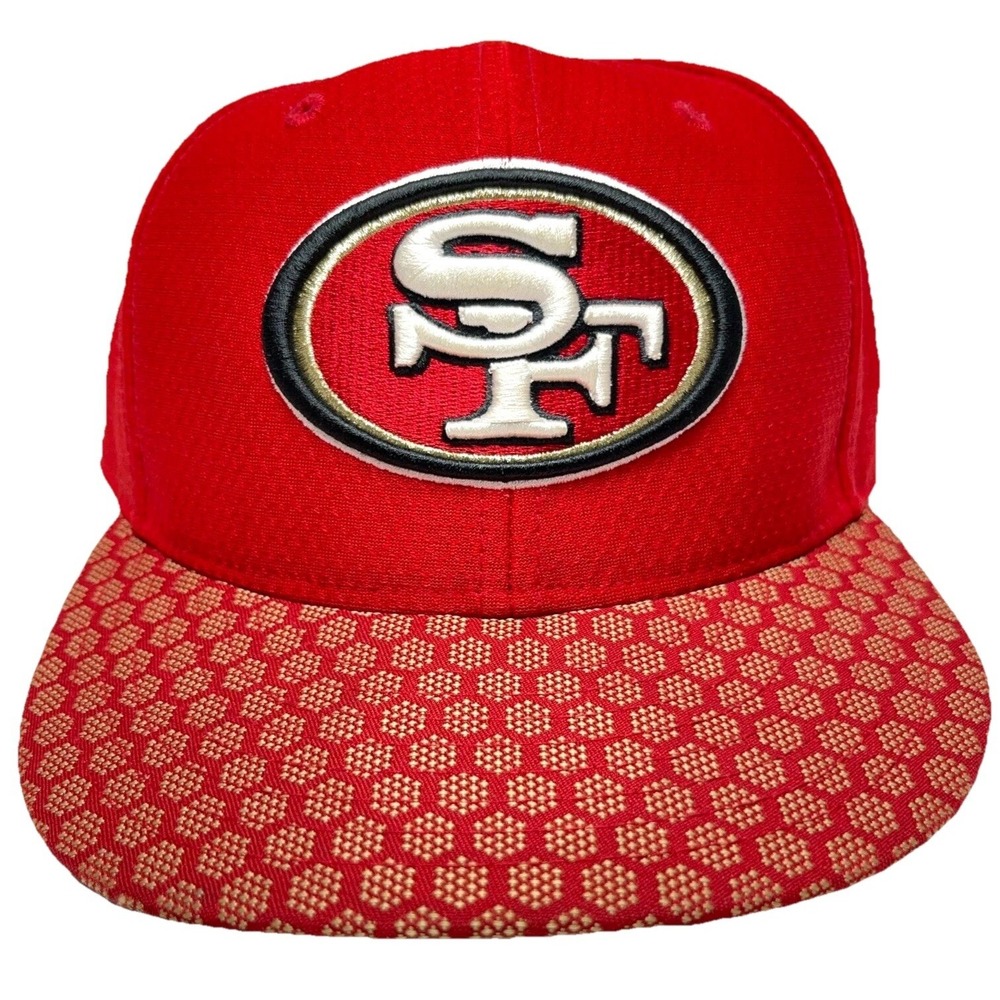 San Fransisco 49ers Hat Cap Fitted 7 1/8 Red Plain Logo Geometric Print 59Fifty